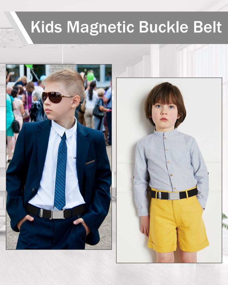 WELROG Kids Toddler Elastic Magnetic Belt - Adjustable Magnetic Buckle Stretch Belts for Boys Girls (Black) - Image 2